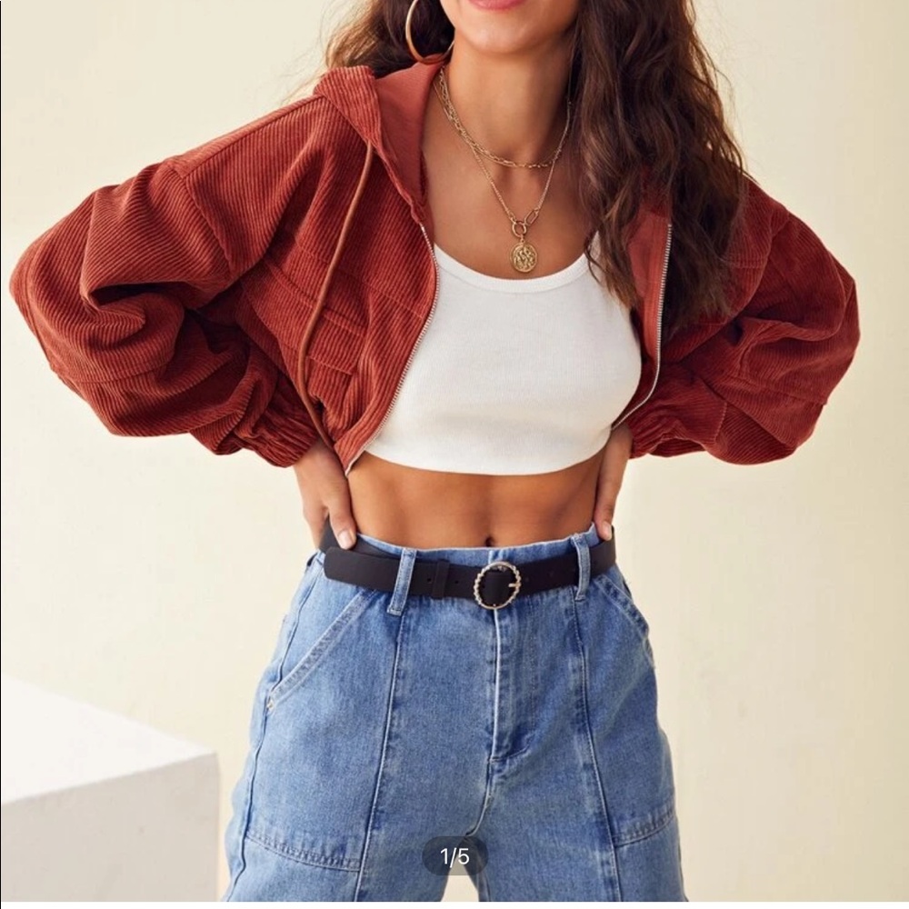 Corduroy draw string crop jacket